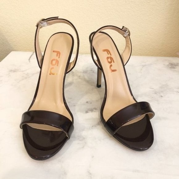 FSJ Size 9 Dark Red Brown Wine Open Toe Slingback Sandal Heels - Picture 1 of 8